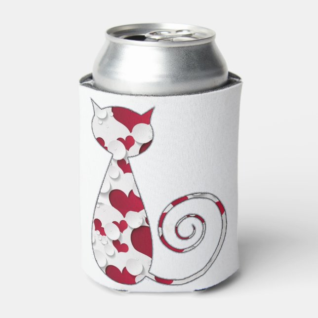 Red & White Love Cat Can Cooler (Can Front)