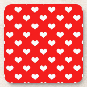 Red White Love Heart Pattern Design Coaster