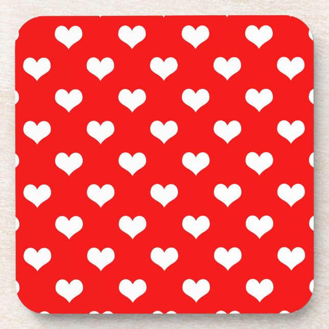 Red White Love Heart Pattern Design  Coaster (Front)
