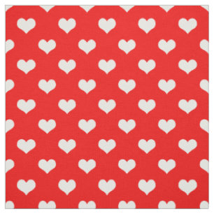 Red White Love Heart Pattern Design  Fabric