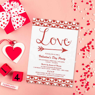 Red & White Love Hearts Valentine's Day Party Invitation