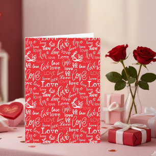 Red White Love Typography Pattern Happy Valentine Holiday Card
