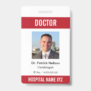 Red White Medical Hospital Clinic Photo ID Badge