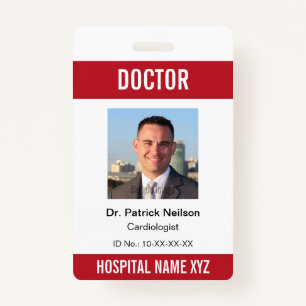 Red White Medical Hospital Clinic Photo ID ID Badge