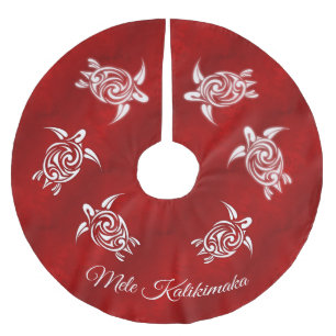 Red White Mele Kalikimaka Christmas  Brushed Polyester Tree Skirt