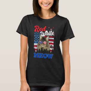 Red White & Meow 4th Of July Usa Flag Maine Coon C T-Shirt