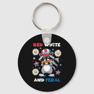 Red white merica raccoon patriotic key ring