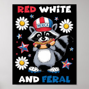 Red white merica raccoon patriotic  poster