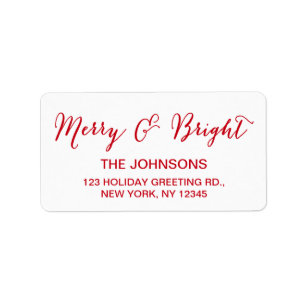 Red White Merry and Bright Script Holiday Label