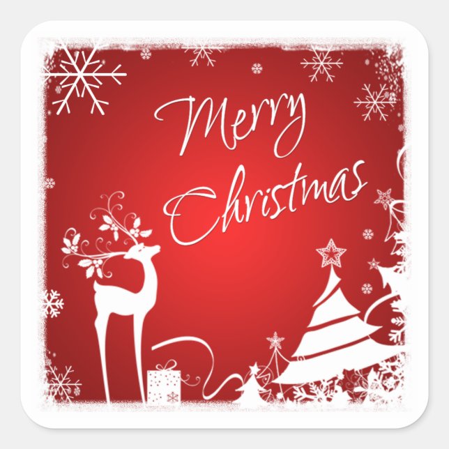 Red White Merry Christmas Deer, Snowflakes Sticker (Front)