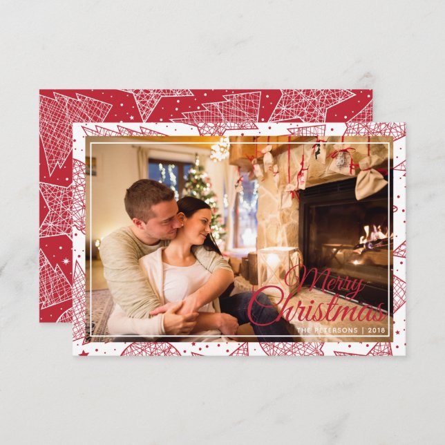 Red & White Merry Christmas Family Photo Holiday Invitation (Front/Back)