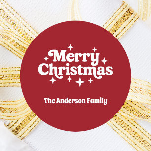 Red white Merry Christmas favor Classic Round Sticker