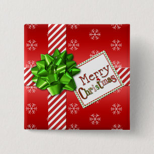 Red, White Merry Christmas Snowflakes Button