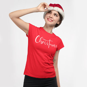 Red White Merry Christmas Typography T-Shirt