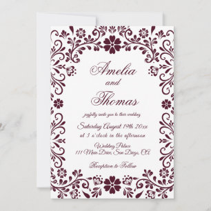 Red White Mexican Talavera Floral Wedding  Invitation