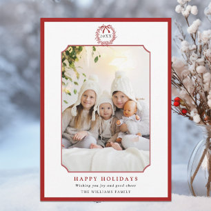 Red & White Minimal Happy Holidays Photo  Holiday Card
