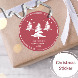 Red White Minimalist Christmas Trees Classic Round Sticker