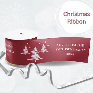 Red White Minimalist Christmas Trees Satin Ribbon