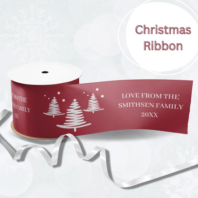 Red White Minimalist Christmas Trees Satin Ribbon (Creator Uploaded)