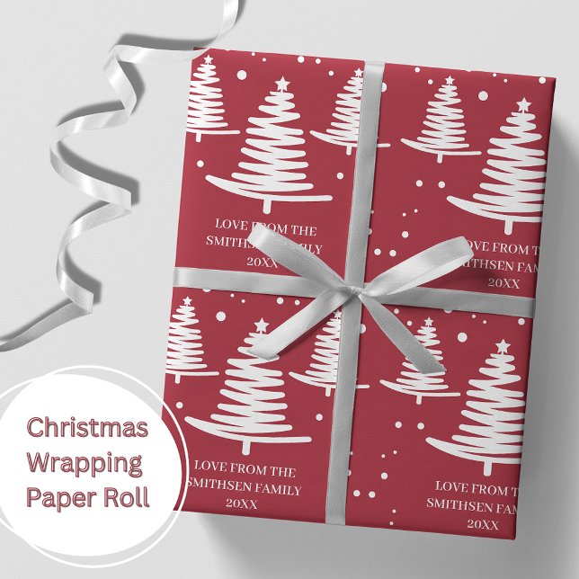 Red White Minimalist Christmas Trees Wrapping Paper (Creator Uploaded)