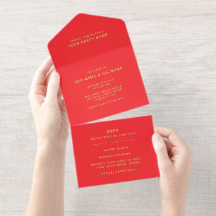 Red White   Minimalist Modern Elegant Foil All In One Invitation