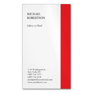 Red White Minimalist Professional Plain Magnetic Business Card