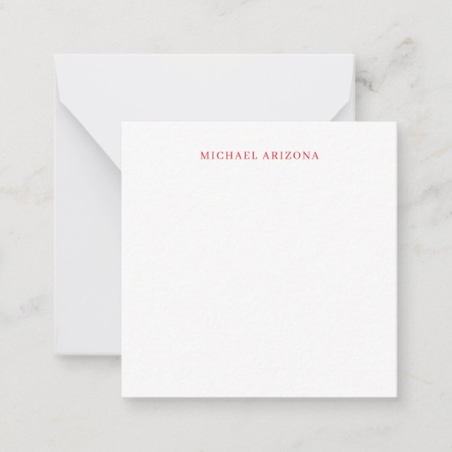 Red White Minimalist Simple Plain Modern Own Name Card (Front)