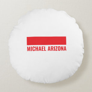 Red & White Minimalist Simple Plain Name Round Cushion