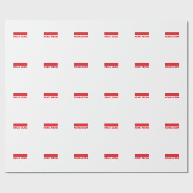 Red & White Minimalist Simple Plain Name Wrapping Paper (Flat)