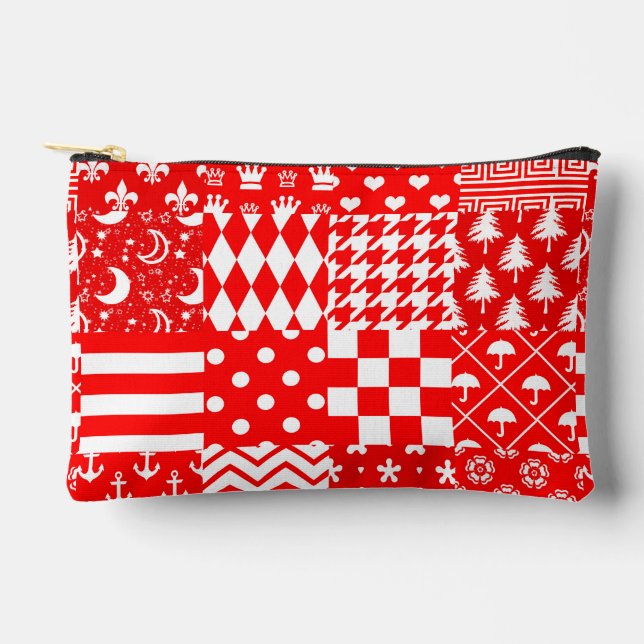 Red White Mixed Patterns Patchwork Design  Accessory Pouch (Front)