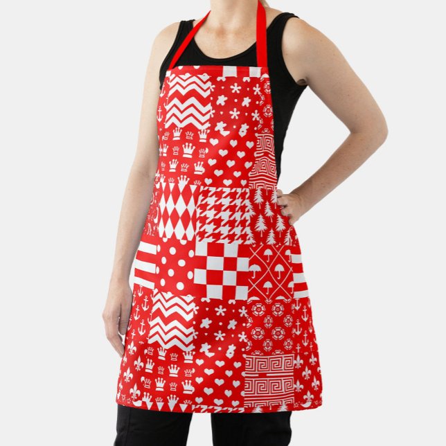 Red White Mixed Patterns Patchwork Design  Apron (Creator Uploaded)