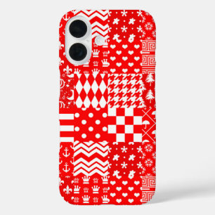 Red White Mixed Patterns Patchwork Design iPhone 16 Case