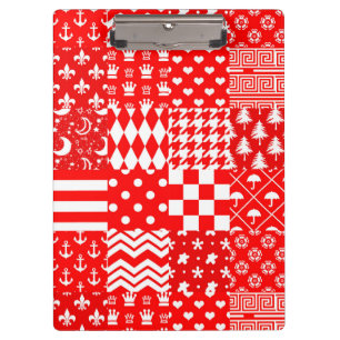 Red White Mixed Patterns Patchwork Design Clipboard