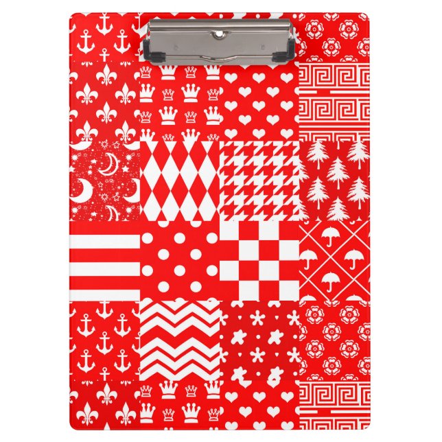 Red White Mixed Patterns Patchwork Design  Clipboard (Front)