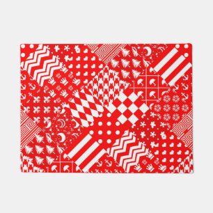 Red White Mixed Patterns Patchwork Design  Doormat