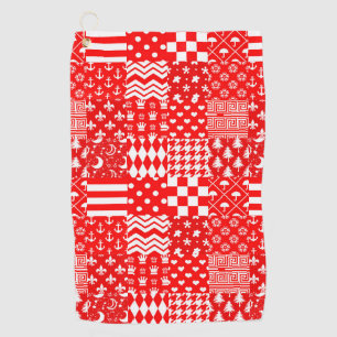 Red White Mixed Patterns Patchwork Design Golf Towel