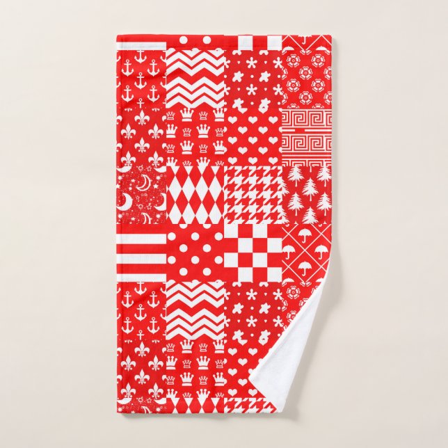 Red White Mixed Patterns Patchwork Design  Hand Towel (Hand Towel)