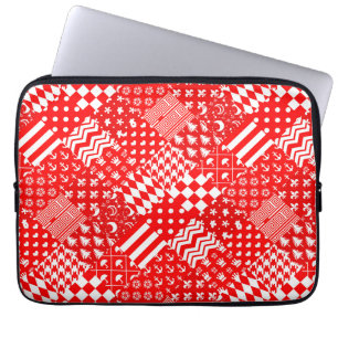 Red White Mixed Patterns Patchwork Design  Laptop Sleeve