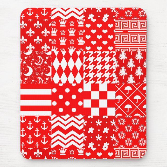 Red White Mixed Patterns Patchwork Design  Mouse Pad (Front)
