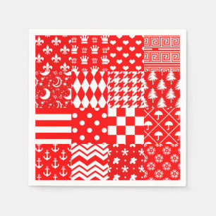 Red White Mixed Patterns Patchwork Design Napkin