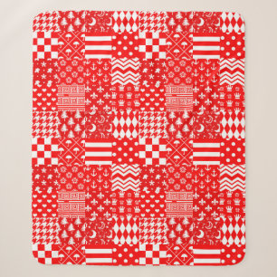 Red White Mixed Patterns Patchwork Design Sherpa Blanket