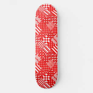 Red White Mixed Patterns Patchwork Design Skateboard