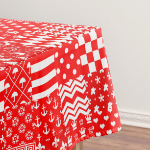 Red White Mixed Patterns Patchwork Design  Tablecloth