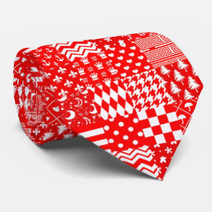 Red White Mixed Patterns Patchwork Design Tie