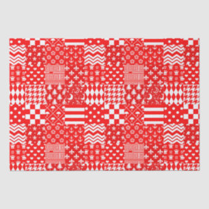 Red White Mixed Patterns Patchwork Design Tissue Paper