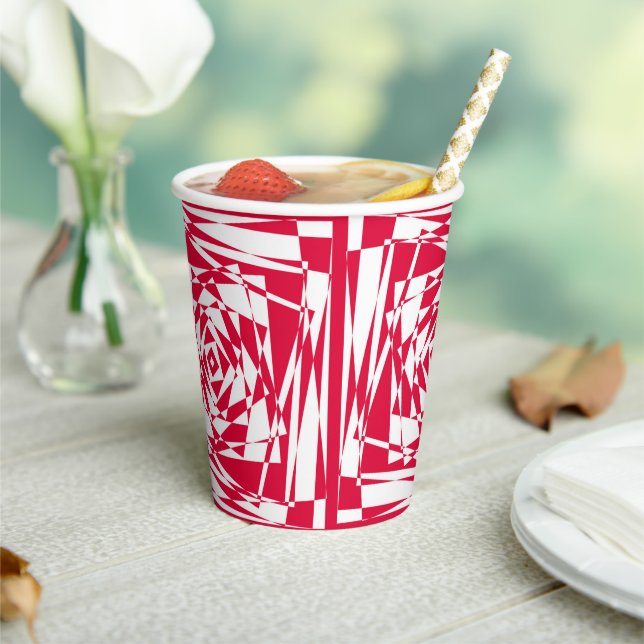 Red White Modern Abstract Unique for Events Paper Cups (Insitu)