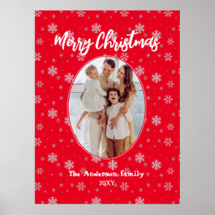 Red White Modern Family Photo Merry Christmas Poster