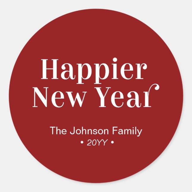 Red & White Modern Happy New Year Holiday Classic Round Sticker (Front)