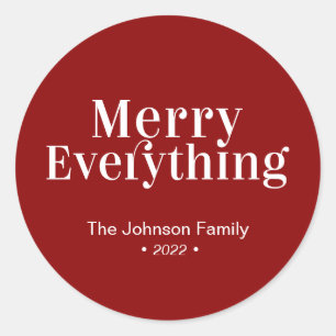 Red & White Modern Merry Everything Christmas Classic Round Sticker