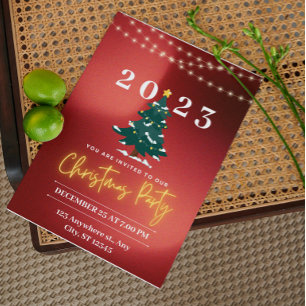 Red White Modern Neon Christmas Party Invitation